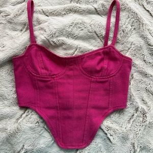 Pink Dipped Hem Denim Corset